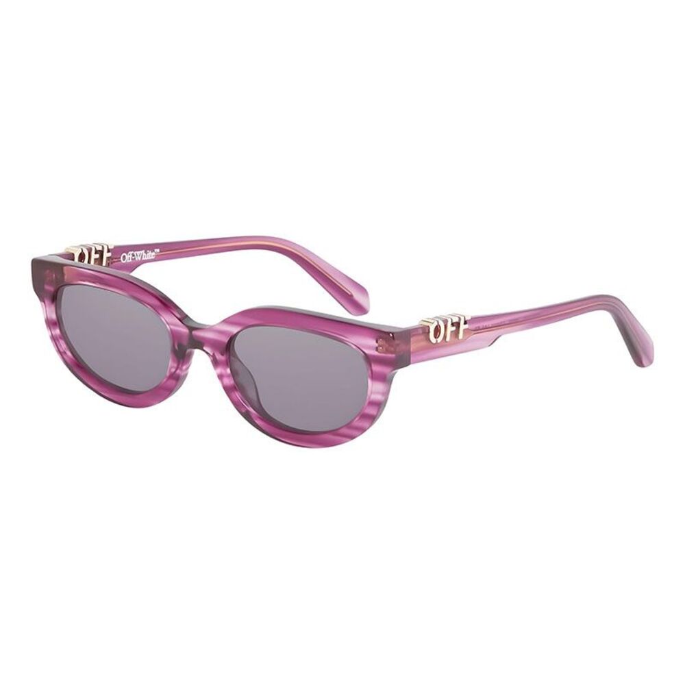 Off-White Sunglasses Cat Eye Full Rim, Striped Purple Frame and Dark Grey Lens
